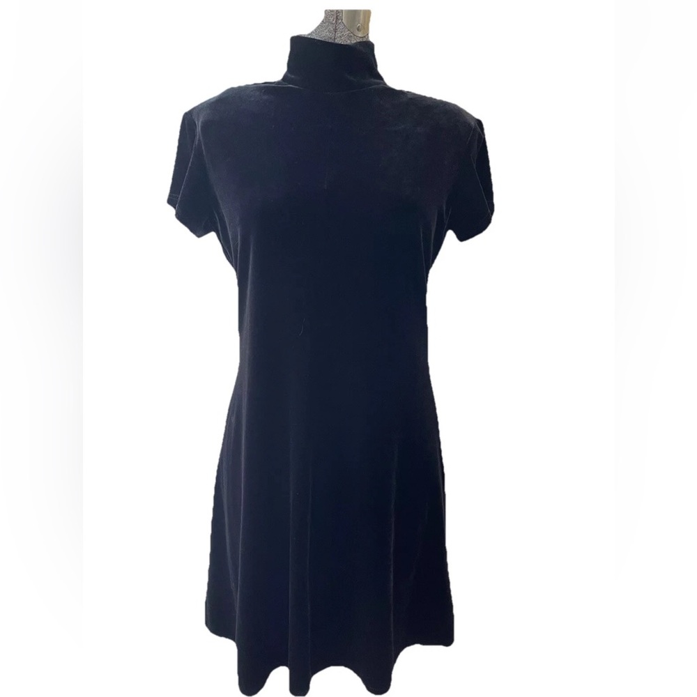 Hampton Nites‎ 90s/Y2K black polyester velour size ladies 10 midi dress-EUC!
